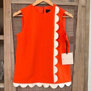 NWT Victoria Beckham Target Orange Twill tank top w/ asymmetrical Scallop trim